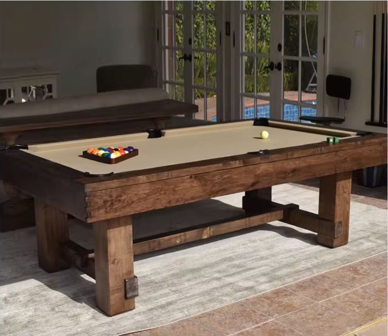  Vintage Rustic Meeting Billiards Table - Where Elegance Meets Versatility  Introduction: Welcome to the world of the Vintage Rustic Meeting Billiards Table, a true embodiment of timeless beauty and versatility. This exceptional piece showcases a vintage rustic style pool table design, making it a stunning addition to any space. Whether you're hosting meetings or indulging in a game of billiards, this table offers the perfect balance of elegance and functionality.  Paragraph 1: Experience the charm of the Vintage Rustic Meeting Billiards Table. Its vintage rustic style pool table design exudes a sense of nostalgia and warmth, transporting you to a bygone era. The carefully selected materials and intricate detailing create a visually captivating piece that becomes the focal point of any room.  Paragraph 2: Versatility is at the heart of the Vintage Rustic Meeting Billiards Table. This meeting billiards table effortlessly transforms from a conference table to a gaming console, providing a seamless transition between work and play. Its spacious surface offers ample room for discussions, presentations, and even friendly games of billiards.  Paragraph 3: Indulge in the functionality of the Vintage Rustic Meeting Billiards Table. The versatile gaming console design allows for hours of entertainment, whether you're engaging in a thrilling game of billiards or enjoying a friendly competition of other tabletop games. This multifunctional table ensures that your space remains dynamic and adaptable to your needs.  Paragraph 4: Experience the durability and craftsmanship of the Vintage Rustic Meeting Billiards Table. Each element is meticulously crafted to withstand the test of time, ensuring years of enjoyment and reliable performance. The rustic finish adds character, highlighting the natural beauty of the materials and enhancing the overall vintage appeal.  Paragraph 5: In conclusion, the Vintage Rustic Meeting Billiards Table is a masterpiece that combines elegance, versatility, and functionality. With its vintage rustic style pool table design, meeting billiards table concept, and versatile gaming console features, it stands as a symbol of timeless sophistication. Elevate your space and create memorable moments with this extraordinary piece that seamlessly blends work and play.